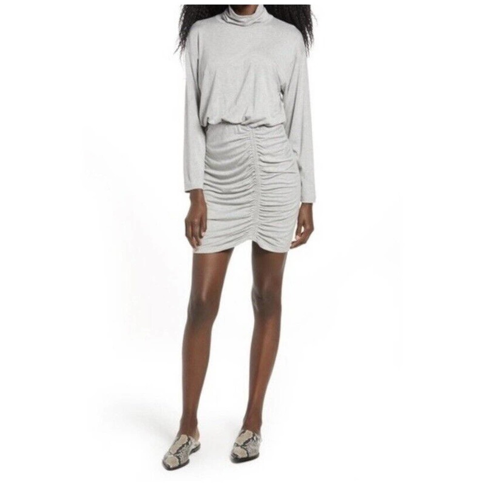 NWT Fraiche by J Womens Ruched Turtleneck Long Sleeve Dress Size Large Mini Gray